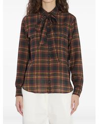 Saint Laurent - Lavallière Blouse Met Tartan-Ruit - Lyst