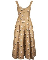 Talbot Runhof - Floral-Embroidered Button-Front Midi Dress - Lyst