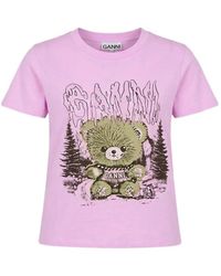 Ganni - T-Shirt À Imprimé Graphique Et Coupe Ajustée - Lyst