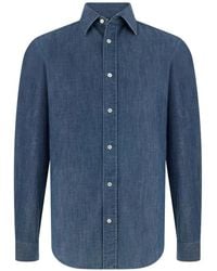 BOGGI - Camicia Denim Con Colletto Bowling - Lyst