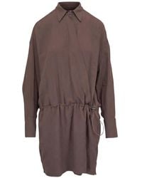 Brunello Cucinelli - Virgin Wool Fluid Twill Shirt Dress With Monili - Lyst