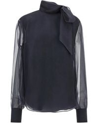 Brunello Cucinelli - Zijden Blouse Met Geplooide Hals - Lyst