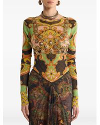 Etro - See-Through Metal Crop Top With Crystals - Lyst