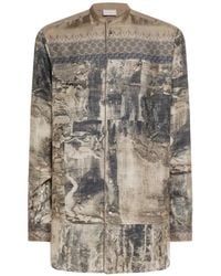 Pierre Louis Mascia - Aloe Band Collar Tapestry Print Longsleeve Shirt - Lyst
