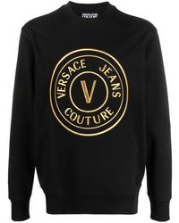 Versace - Embroidered-logo Cotton Sweatshirt - Lyst