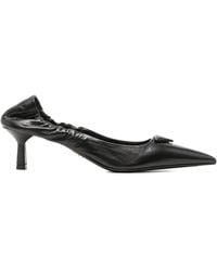 Prada - Logo-Plaque Ruched Pumps - Lyst