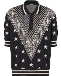 Balmain - Monogram Stars Jacquard Polo Shirt - Lyst