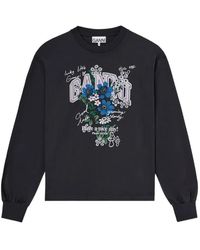 Ganni - Floral-Print Long-Sleeve T-Shirt - Lyst