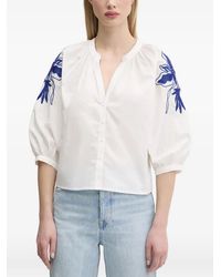 Desigual - Puff-Sleeves Beaded Floral Blouse - Lyst