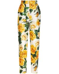 Dolce & Gabbana - Floral High-Rise Silk-Blend Straight Pants - Lyst