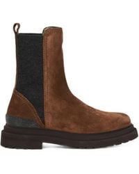 Brunello Cucinelli - Monili-Embellished Suede Ankle Boots - Lyst