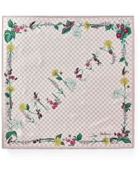 Mulberry - Floral-Print Gingham Silk Scarf - Lyst