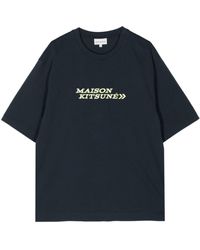 Maison Kitsuné - Logo-embroidered Cotton T-shirt - Lyst