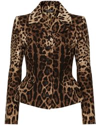 Dolce & Gabbana - Single-Breasted Double Crepe Jacket With Leopard Print - Lyst