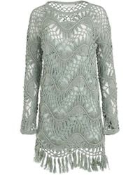 Chloé - Fringed Crochet-Knit Mini Dress - Lyst