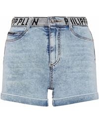Philipp Plein - Logo-Waistband Denim Shorts - Lyst