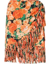 Pinko - Shorts Skirt With Fringing And Botanic Garden Print - Lyst