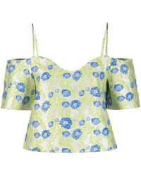 Ganni - Floral Jacquard Off-Shoulder Blouse - Lyst