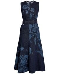 Erdem - Floral-Print Denim Midi Dress - Lyst