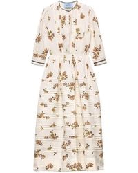 Prada - Long Printed Linen Dress - Lyst