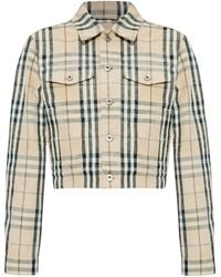 Burberry - Giacca cropped in denim motivo check - Lyst