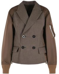 Sacai - Double-Breasted Panelled Jacket - Lyst