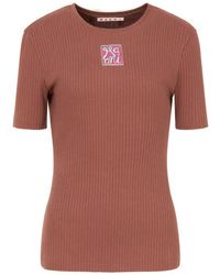 Marni - Ribbed Cotton T-Shirt With Frame Logo - Lyst