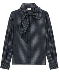 Saint Laurent - Geometric-Print Pussy-Bow Blouse - Lyst