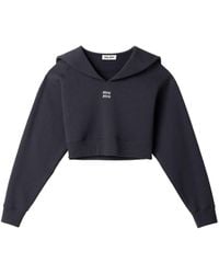 Miu Miu - Cotton Fleece Sweatshirt With Embroidered Logo - Lyst