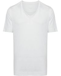 120% Lino - Linnen T-shirt Met V-hals - Lyst