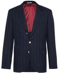 Brunello Cucinelli - Cotton And Wool Pinstriped Blazer - Lyst