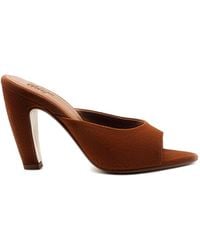 Gia Borghini 70Mm Ninette Peep-Toe Suede Boots in Brown | Lyst