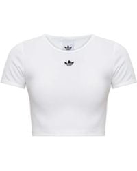 adidas - Logo Ribbed Crop T-Shirt - Lyst