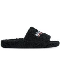 Balenciaga - Embroidered-logo Furry Slippers - Lyst