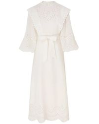Zimmermann - Broderie Anglaise-Trimmed Linen Maxi Dress - Lyst