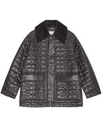 Ganni - Gewatteerd Jack Met Ribfluwelen Kraag En Logo - Lyst