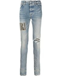 Amiri - Light E Ripped Skinny Jeans With Embroidery In Cotton Man - Lyst