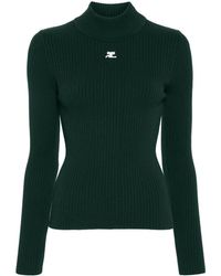 Courreges - Gerippter Pullover mit Logo-Patch - Lyst