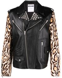Moschino - Leopard-print Leather Biker Jacket - Lyst