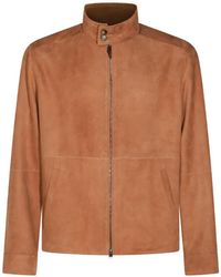Canali - Leren Jack Met Opstaande Kraag En Rits - Lyst