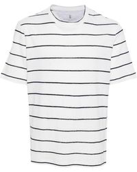 Brunello Cucinelli - Slub-textured Striped T-shirt - Lyst