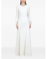 Dina Melwani - Embellished High-Neck Crepe Gown Maxi Dress - Lyst
