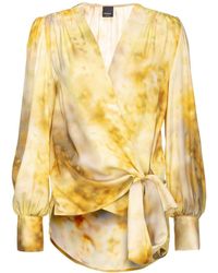 Pinko - Abstract-print Wrap Blouse - Lyst