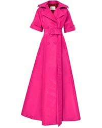 Carolina Herrera - Kurzärmeliges Maxikleid mit Gürtel - Lyst
