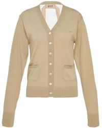 N°21 - Lace-Panelled V-Neck Cardigan - Lyst