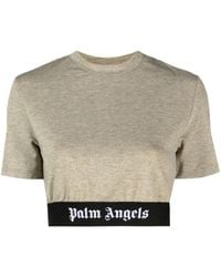 Palm Angels - Cropped-T-Shirt Mit Logo-Streifen - Lyst