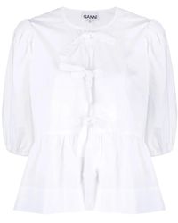 Ganni - White Poplin Peplum Waist Blouse - Lyst