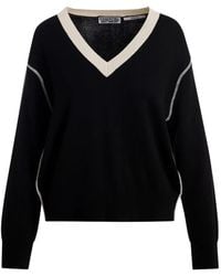 Essentiel Antwerp - Contrast-Trim V-Neck Sweater - Lyst