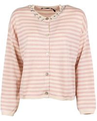 Seventy - Striped Neck-Embellished Cardigan - Lyst