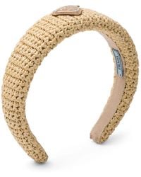 Prada - Triangle-Logo Raffia Headband - Lyst